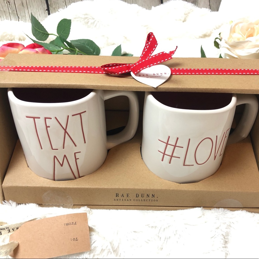 Rare set! Red interior “text me” and “#love” mugs